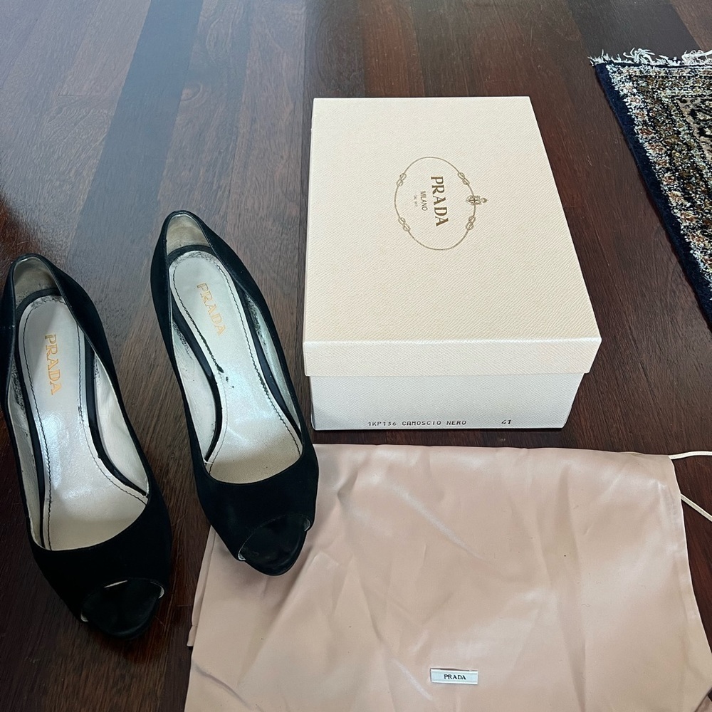 LUXURY PRADA PUMPS SHOES 1KP136 BLACK SUEDE LEATHER US 11 EU 41 - Picture 2 of 8
